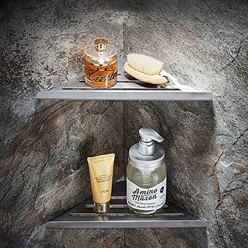 Badezimmer-Eckregale aus Edelstahl, ohne Bohren, Duschkorb, Wandmontage, platzsparende Eckaufbewahrungslösung für Badezimmer und Dusche, 2 Stück