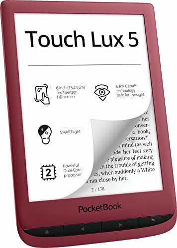 PocketBook e-Book Reader 'Touch Lux 5' (deutsche Version) 8 GB Speicher, 15,24 cm (6 Zoll) E-Ink Carta Display - RubyRed