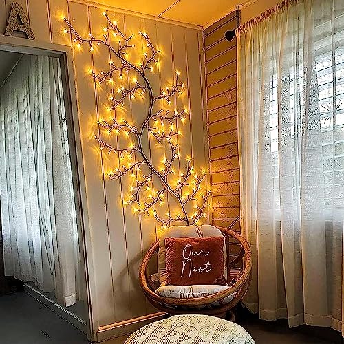 NEWNEN Zweige Lichter 144LEDs Lichterketten Warmweiß Lichterbaum mit Netzstrom Betriebene, Künstliche Lichterzweige für Ostern Innen Wanddeko Aesthetic Room Décor