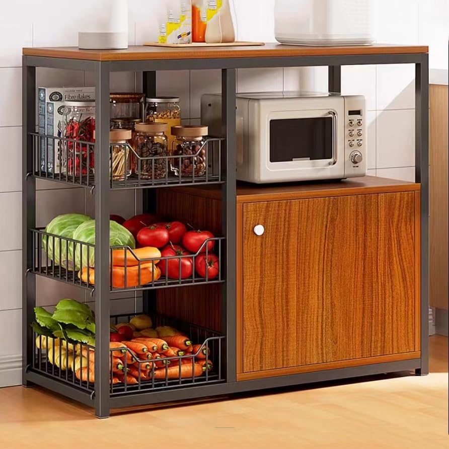 Mikrowellenregal – freistehender Küchenschrank und Allzweckregal für Gewürze, Töpfe, Pfannen, Geschirr, Obst und Gemüse – stilvolles Ahorn-Finish